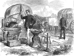 Smithy Prints: The Autumn Campaign: the forge, Army Service Corps. 1872. Creator: Unknown