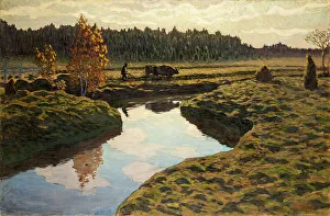 Plowing Prints: Autumn Ploughing in the Marshland, 1911. Creator: Almqvist, Ester (1869-1934)