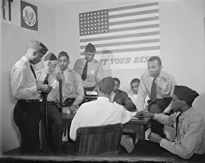 Caps Prints: Auxiliary police at a weekly meeting, Washington, D. C. 1942. Creator: Gordon Parks