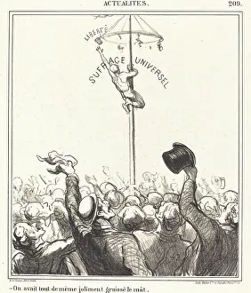 Climbing Prints: On avait tout de meme joliment graisse le mat, 1869. Creator: Honore Daumier