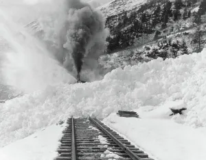 Carpenter Frank G Prints: Avalanche of snow across railroad tracks