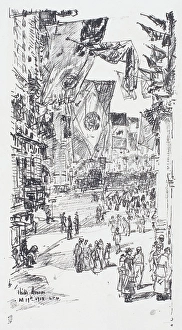 Frederick Childs Hassam Prints: Avenue of the Allies. City Street (5th Ave.), 1918. Creator: Frederick Childe Hassam