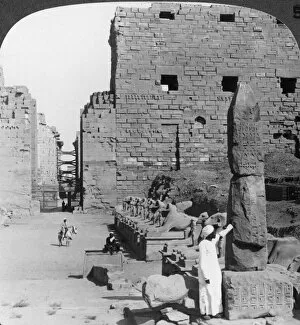Avenue of sacred images after excavation, Karnak, Thebes, Egypt, c1900. Artist: Underwood & Underwood