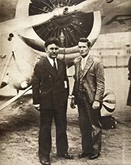 Harold Gallery: Aviators Wiley Post and Harold Gatty in front of Winnie Mae, New York, USA, 1931