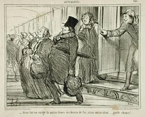 Good Fortune Prints: Avoir fait un voyage de quinze lieues en chemin de fer.. 1855. Creator: Honore Daumier