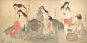 Triptych Of Polychrome Woodblock Prints Gallery: The Awabi Fishers, late 18th-early 19th century. Creator: Kitagawa Utamaro