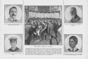 The Daily Graphic Prints: The Awful News at Lloyd s, with portraits of some of those on board the Titanic