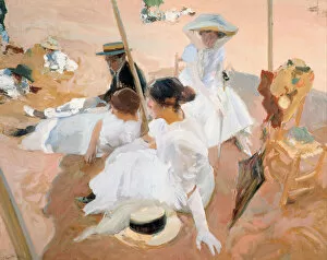 After The Bath Gallery: Under the awning, on the Beach at Zarautz. Artist: Sorolla y Bastida, Joaquin (1863-1923)