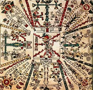 Aztec god Xiuhtecuhtli. The Codex Fejervary-Mayer, 15th century. Artist: Pre-Columbian art