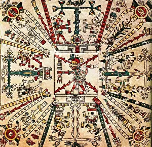 Mexico Prints: Aztec god Xiuhtecuhtli. The Codex Fejervary-Mayer, 15th century. Artist: Pre-Columbian art