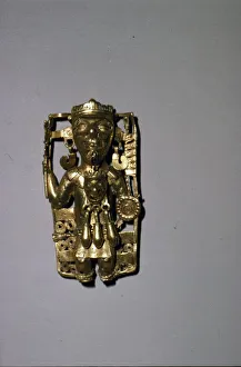 Mexican Prints: Aztec Gold Pendant of a Ruler with ritual regalia, Mixtec, 1200-1521