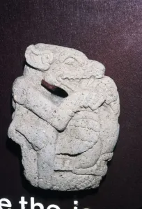 Mexican Prints: Aztec stone carving of Jaguar killing a Vulture, Hacha, Veracruz state: Mexico, 400-700
