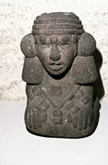 Mexico Collection: Aztec stone head of Rain God Tlaloc, 1300-1521