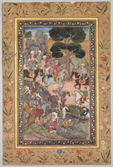 Mughal School Gallery: Babur meeting with Sultan Ali Mirza at the Kohik River, from a Babur-nama (Memoirs of Babur), c