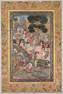 Mughal School Gallery: Babur meeting with Sultan Ali Mirza at the Kohik River, from a Babur-nama (Memoirs of Babur), c