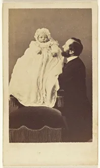 Baptism Prints: Baby in a bonnet and a long gown, about 1860. Creator: Desire Durand