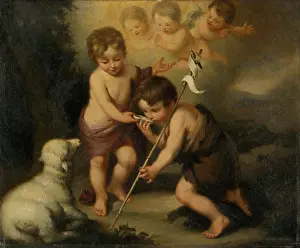 Symbolic Prints: Baby Jesus with Saint John the Baptist, 1890-1900. Creator: Felician Moczik