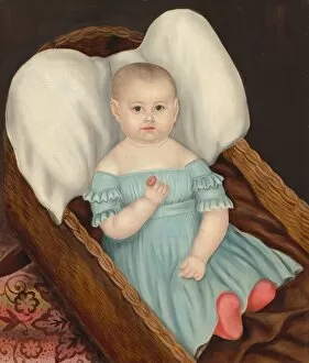 Cradle Gallery: Baby in Wicker Basket, c. 1840. Creator: Joseph Whiting Stock
