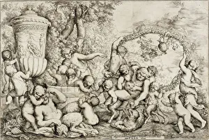 Bacchanal Prints: Bacchanal, 1640. Creators: Giovanni Andrea Podestà, Francesco Salamanca