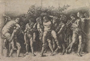 Bacchanal with Silenus; a frieze composition with ten figures around Silenus who is