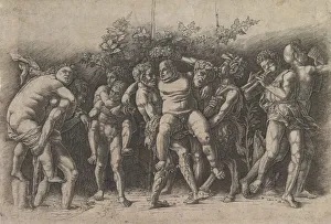 Bacchanal with Silenus; a frieze composition with ten figures around Silenus who is Bacchanal with Silenus; a frieze composition with ten figures around Silenus who is
