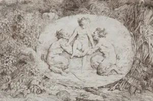 1732 1806 Prints: Bacchanales: Nymph Supported by Two Satyrs, 1763. Creator: Jean-Honore Fragonard (French