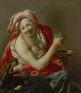 Leaning Forward Prints: Bacchante with an Ape, 1627. Creator: Hendrick ter Brugghen