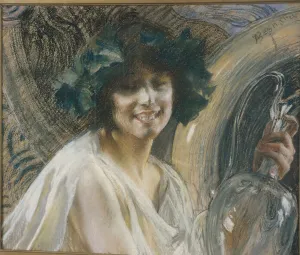 Besnard Prints: Bacchante (Nymph crowned with vine leaves), um 1900-1904