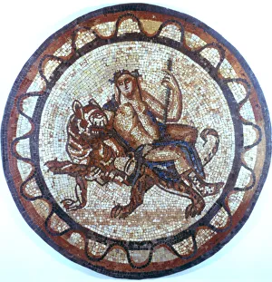 Feline Prints: Bacchus, Ancient Roman god of Wine, riding on a tiger, Roman mosaic, 1st or 2nd century