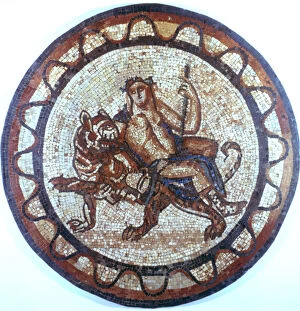 Bacchus Collection: Bacchus, Ancient Roman god of Wine, riding on a tiger, Roman mosaic, 1st or 2nd century