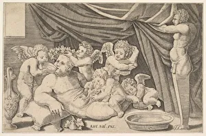 Die Master Of The Collection: Bacchus surrounded by Putti, a statue of Priapus at right, 1530-60