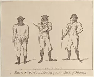 Back, Front, and Side Views of Modern Men of Fashion: Fashions a little before 1800, c... ca. 1800. Creator: Anon