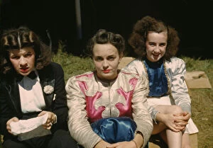 Group Portrait Gallery: Backstage at the 'girlie'show at the Vermont state fair, Rutland, 1941. Creator: Jack Delano