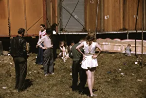 Backstage at the girlie'show at the Vermont state fair, Rutland, 1941. Creator: Jack Delano