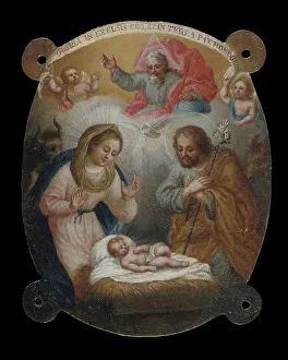 Oil On Copper Plate Prints: Badge with Adoration of the Shepherds (Escudo con la adoración de los pastores)