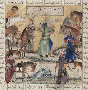 Book Of Kings Gallery: Bahman meets Zal. From the Shahnama (Book of Kings), 1335-1340