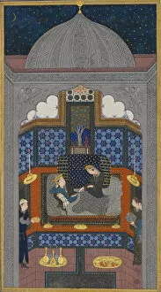 Afghan Gallery: Bahram Gur and the Indian Princess in the Dark Palace on Saturday, Folio 23v... ca. 1430