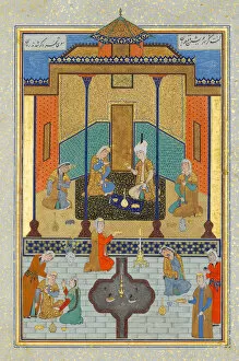 Afghan Gallery: Bahram Gur in the Sandal Palace on Thursday, Folio 230 from a Khamsa... A.H. 931 / A.D