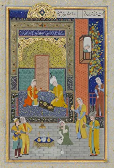 Afghan Gallery: Bahram Gur in the Yellow Palace on Sunday, Folio 213 from a Khamsa... A.H. 931 / A.D