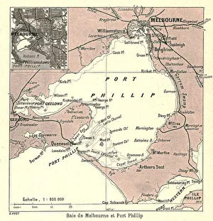 Melbourne Prints: Baie de Melbourne et Port Phillip; Les Terres Du Pacifique, 1914. Creator: Unknown