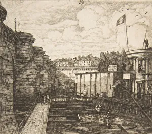 Meryon Prints: Bain-froid Chevrier (Chevriers cold bath establishment, or The School Baths, Paris)