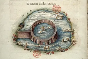 Hot Spring Prints: Bains de Bourbon-Lancy. Miniature from Generale description du pais et duche de Bourb