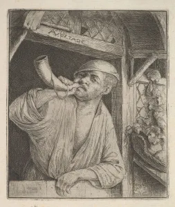 Dutch Door Prints: Baker Blowing Horn, 1610-85. Creator: Adriaen van Ostade