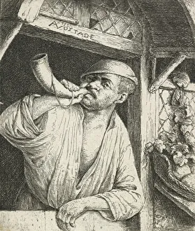 Ostade Adriaen Van Prints: A baker blowing his horn, c.1648. Creator: Adriaen van Ostade