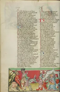 Israelites Prints: Balaam Blessing the People of Israel; Weltchronik, about 1400-1410. Creator: Unknown