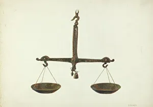 Weighing Device Prints: Balance Scales, c. 1939. Creator: Ruth Buker