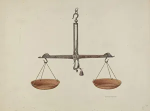Weights And Measures Prints: Balance Scales, c. 1940. Creator: William Kieckhofel