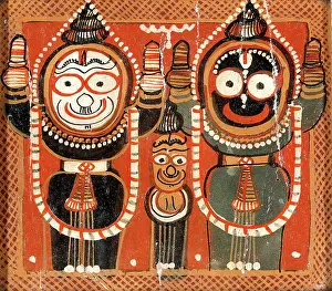 Jagannath Prints: Balarama and Jagannath holding up their hands with Subhadra between them