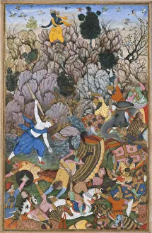 Balarama Collection: Balarama and Krishna Fighting the Enemy, Folio from a Harivamsa (The Legend of... ca
