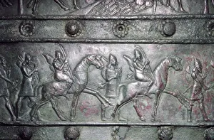 Neo Assyrian Prints: Detail from the Balawat Gates, made for Shalmeneser III, Neo-Assyrian, c858 BC-824 BC